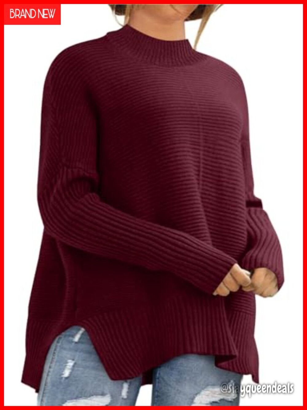 Plus Size Ribbed Knit Tunic Sweater Long Sleeve Crew Neck Pullover